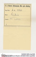 Etiketten zu Korund (Rubin) (NHMW-MIN-Aa2365)